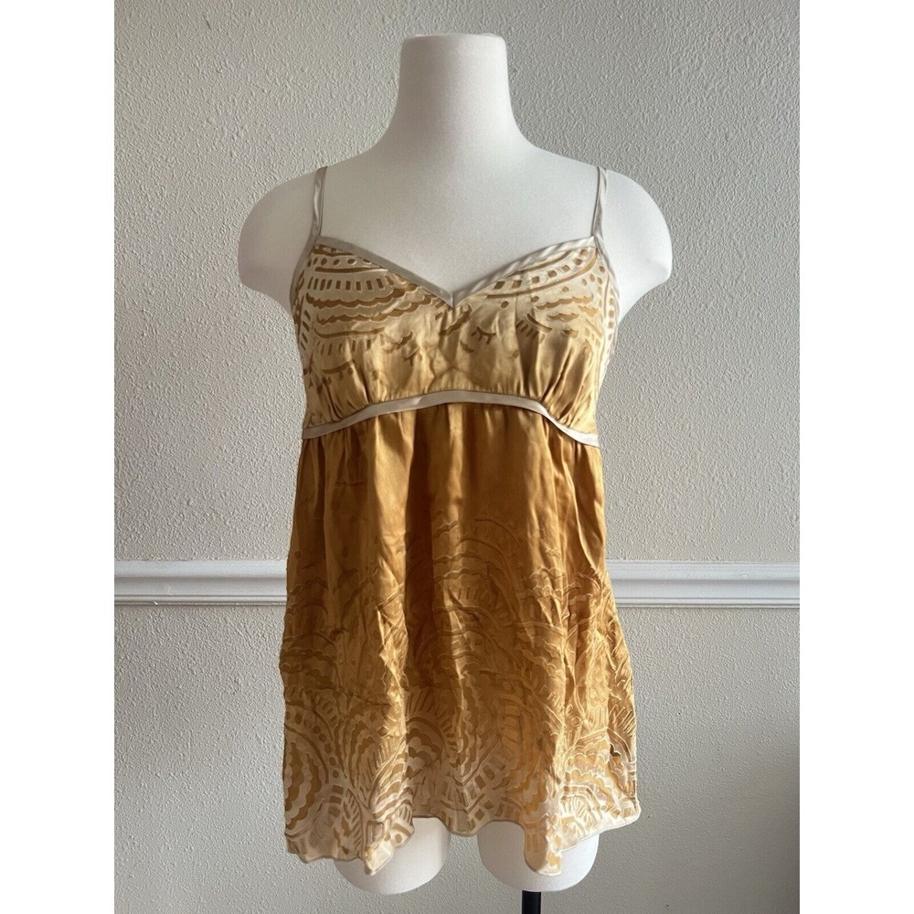 The Limited Gold Printed Satin Camisole with Ivory Trim